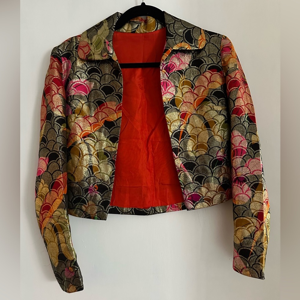 Vintage Silk and Gold Thread Multi Colored Cropped Jacket